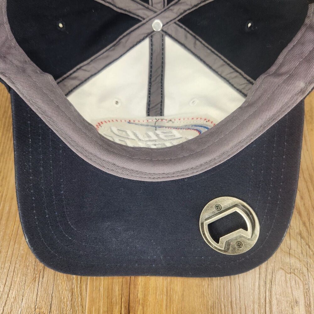 Anheuser-Busch Bud Light Distressed Strapback Hat Cap Blue White Bottle Opener - Picture 8 of 11